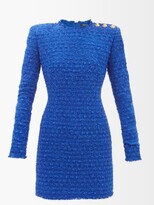 Thumbnail for your product : Balmain Buttoned-shoulder Tweed Mini Dress - Blue