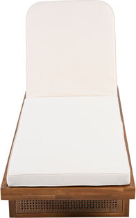 Latitude Run Outdoor Lounge Chair - Acacia Wood & PE Rattan Design with Plush White Cushion for Relaxation
