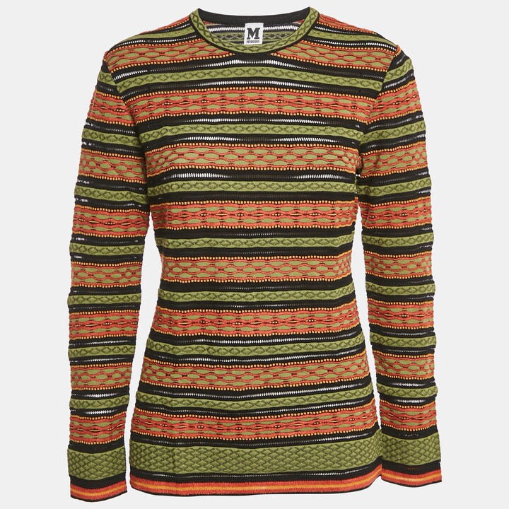 M Missoni Green/black Patterned Knit Long Sleeve Top