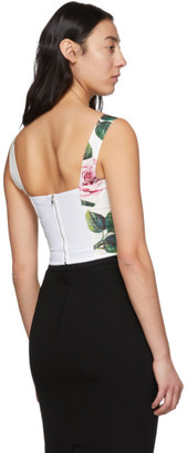 Dolce & Gabbana White and Pink Rose Print Bustier