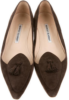 Manolo Blahnik Suede Pointed-Toe Loafers