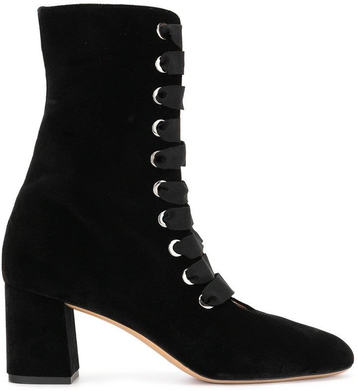 velvet lace up boots