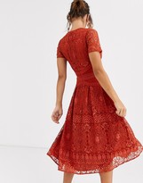 Thumbnail for your product : ASOS DESIGN DESIGN short sleeve prom dress in lace with circle trim details