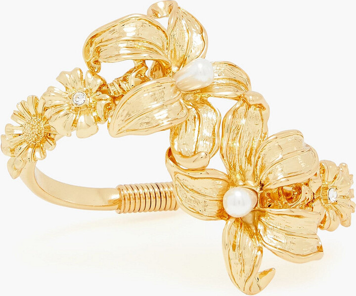 Gold-tone, faux pearl and crystal cuff