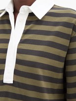 Thumbnail for your product : Ganni Striped Polo-collar Organic-cotton Jersey Dress - Black Green