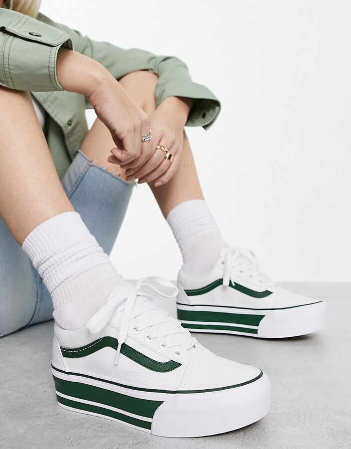 Vans Old Skool Stackform sneakers in white with green sports stripes -  ShopStyle