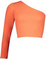 Thumbnail for your product : boohoo Petite One Shoulder Long Sleeve Crop Top