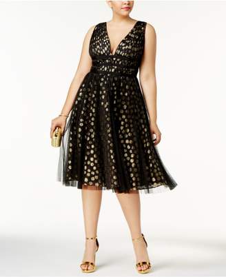 Adrianna Papell Plus Size Metallic-Print Fit and Flare Dress