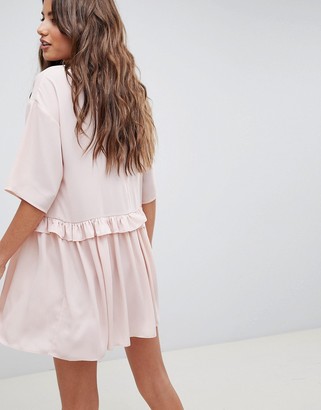 ASOS Design DESIGN mini smock dress with frill waist-Pink