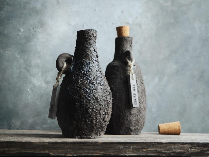Sauce Dispenser With Tag, Cork Cap & Spout, Rustic Handmade Ceramic Bottle For Oilive Oil, Vinegar, Soy, Homemade Sauces Or Spirit Drinks