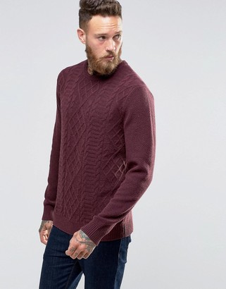 ASOS Lambswool Rich Cable Sweater in Burgundy