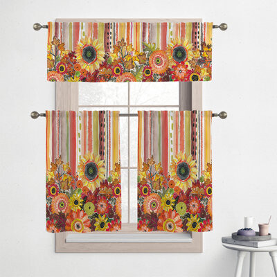 Laural Home Striped Tailored 28'' Kitchen Curtain in Multi-Color