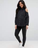 Thumbnail for your product : ASOS Maternity MATERNITY Denim Cold Shoulder Shirt in Washed Black