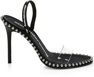 Studded Caged Dress Sandals | Caged sandals heels, Black sandals heels, Black strappy shoes