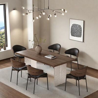 Lee's luxury furniture Wood-grained Stone Dining Table Sets.