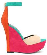 Balmain Color-Block Suede Wedge Sandals