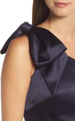 Eliza J One-Shoulder Bow Detail Satin Sheath Dress