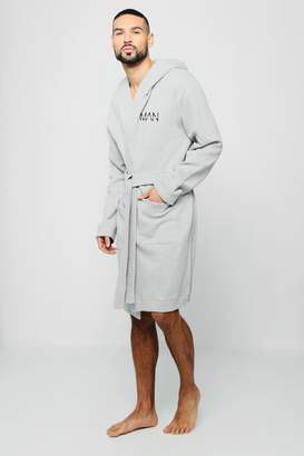 boohoo Jersey Fleece Hooded Robe With MAN Embroidery