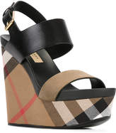 Thumbnail for your product : Burberry House Check Leather and Calf Suede Platform Wedges