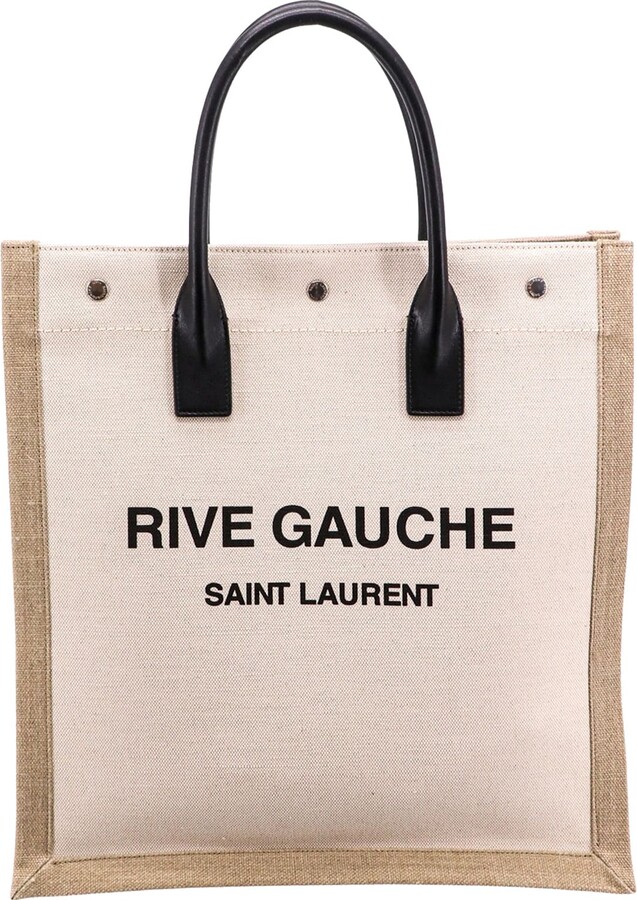 rive gauche north/south tote bag in printed canvas and leather