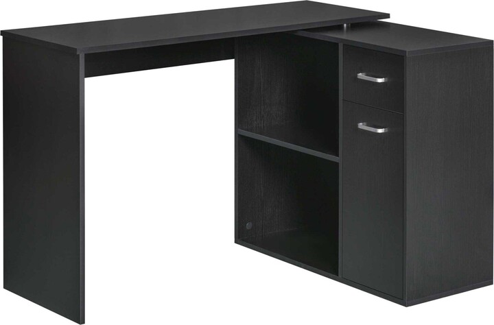 HOMCOM L-Shaped Computer Desk Dining Table with Storage Shelf and ...