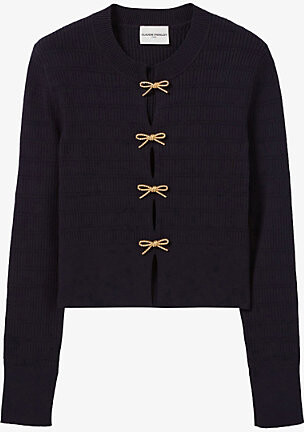 Claudie Pierlot Womens Bleus Bow Long-Sleeve Fine-Knit Top M
