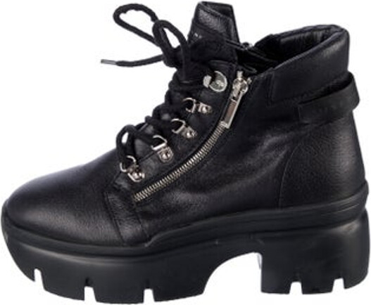 Giuseppe Zanotti Leather Ankle Combat Boots Black Round-Toes Platform Lace-Up Closure at Uppers