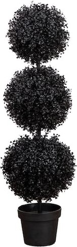 Nearly Natural 3Ft UV Resistant Artificial Halloween Black Triple Ball Boxwood Topiary (Indoor/Outdoor)