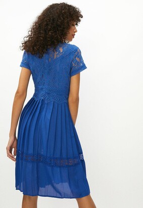 Lace Bodice Pleat Skirt Midi Dress
