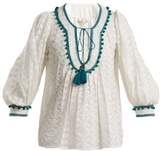 Thumbnail for your product : Talitha Collection Zipzag Embroidered Cotton And Silk Blend Shirt - Womens - Green White