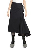 Thumbnail for your product : Dries Van Noten Side Sash Pinestripe Asymmetric Wool-Blend Midi Skirt