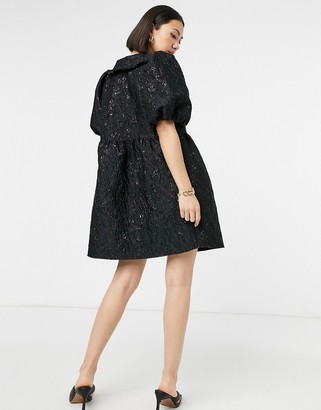 And other stories & jacquard frill collar dress in black
