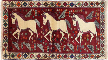 Bungalow Rose Fine Hand knotted Persian Shiraz Horse Design rug 4'X 7'