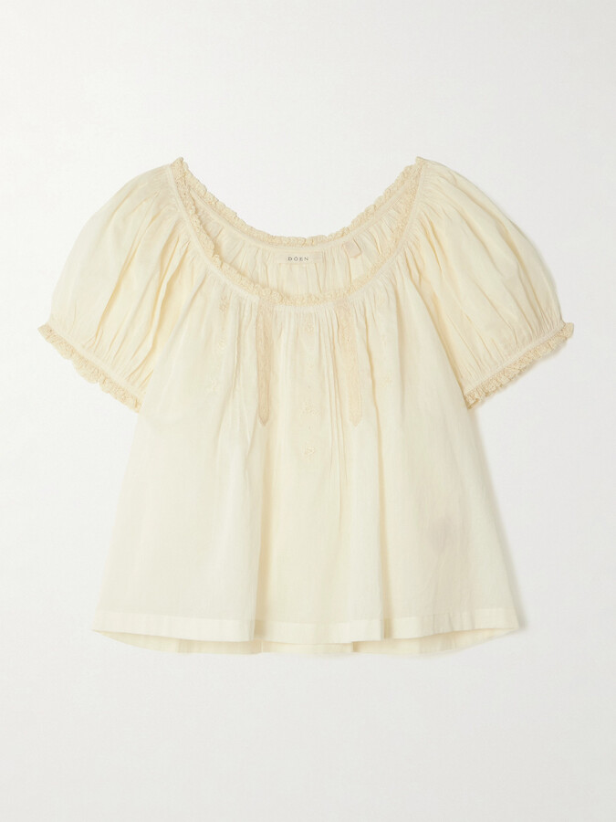 DÔEN Frederica Lace-trimmed Organic Cotton-voile Blouse - Yellow