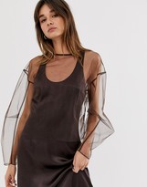 Thumbnail for your product : Weekday limited edition long sleeve top with mesh in dark brown