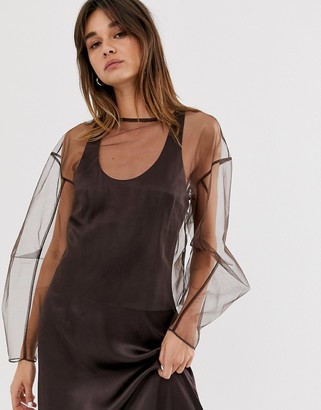 Weekday limited edition long sleeve top with mesh in dark brown