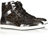 Thumbnail for your product : Jimmy Choo Tokyo leopard-print calf hair and mirrored-leather sneakers