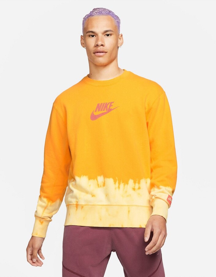 Nike Unity Swoosh ombre acid wash crew neck sweat in yellow - ShopStyle
