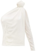 One-shoulder Velvet Top - White 