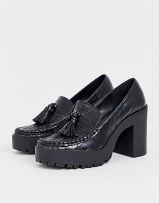 London Rebel chunky platform shoes in black croc