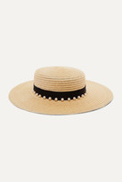 Thumbnail for your product : Eugenia Kim Colette Faux Pearl-embellished Grosgrain-trimmed Hemp-blend Hat - Beige