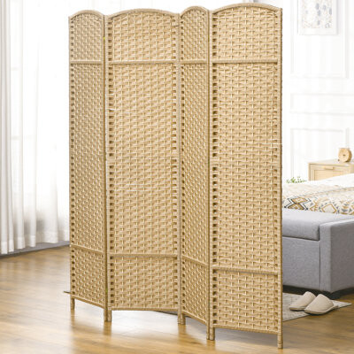 xingguangya 5.6' Tall 4 Panel Folding Room Divider , Privacy Screen For Home. Hand-Woven Style With Natural Wood Touch. Versatile Partition All Spaces. Frame And