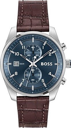 Men's Skytraveller Quartz Chronograph Burgundy Dial Black Leather Strap Watch
