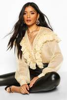 Thumbnail for your product : boohoo Chiffon Ruffle Deep Plunge Blouse
