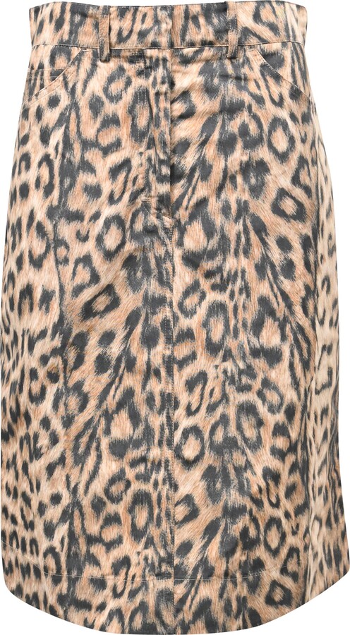 Victoria Beckham Leopard Print Knee-Length Skirt in Brown Polyester