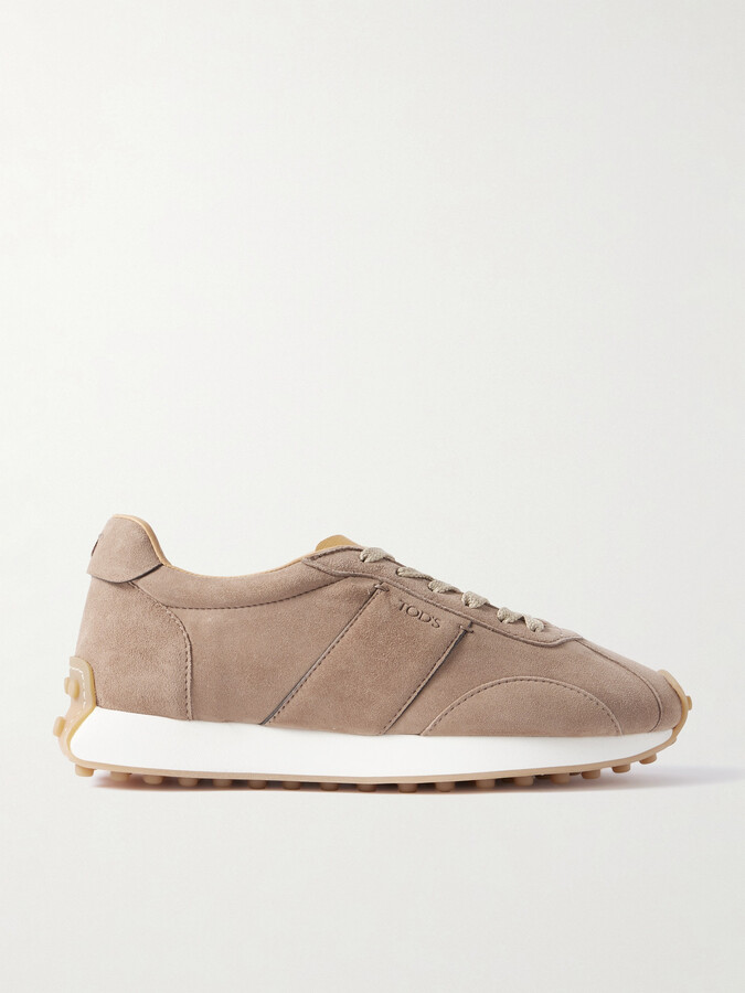 Tod's T Vintage Embroidered Suede Sneakers - Neutrals