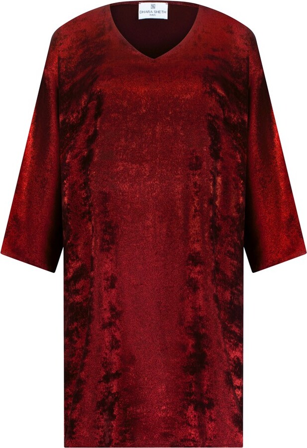Dhara Sheth Dubai Shadow Of Sequin Shimmer Short Kaftan Dress - Red Party Dress From Valentine Edit