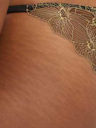 Coco de Mer Danae Embroidered Silk-blend Brazilian Briefs - Womens - Gold