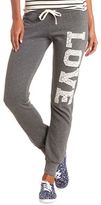 Thumbnail for your product : Charlotte Russe Rhinestone & Lace Love Drawstring Sweatpants