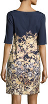 Thumbnail for your product : Kay Unger New York Printed Elbow-Sleeve Dress, Yellow Multi